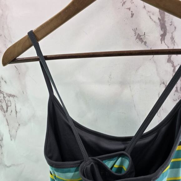 Soybu Dress Womens Large Tank Gray Blue Yellow Stripe Mini Shelf Built In Bra - Picture 6 of 11